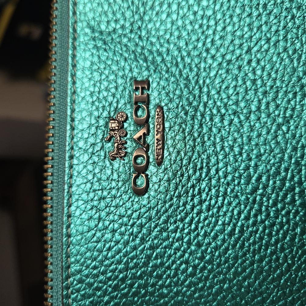 Coach Blue Leather Purse with Pebbled Texture